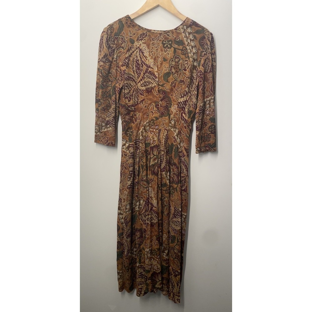 Vintage 80s 90s Phoebe Midi Dress Womens Size Large Bohemian Made in USA